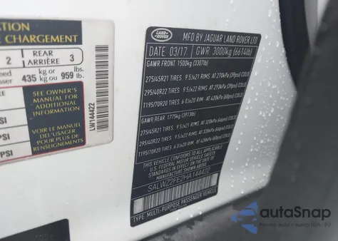 2017 Land Rover Range Rover Sport 5.0L V8 Supercharged Svr z USA, uszkodzony, nr VIN SALWZ2FE2HA144422